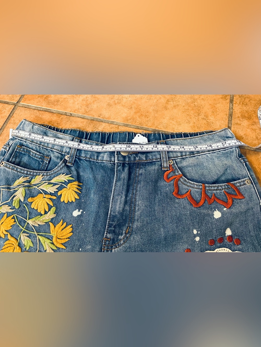 Oli and Hali Embroidered Boho Floral & Crochet Denim Wide-Leg Jeans XL NWT - Picture 13 of 15